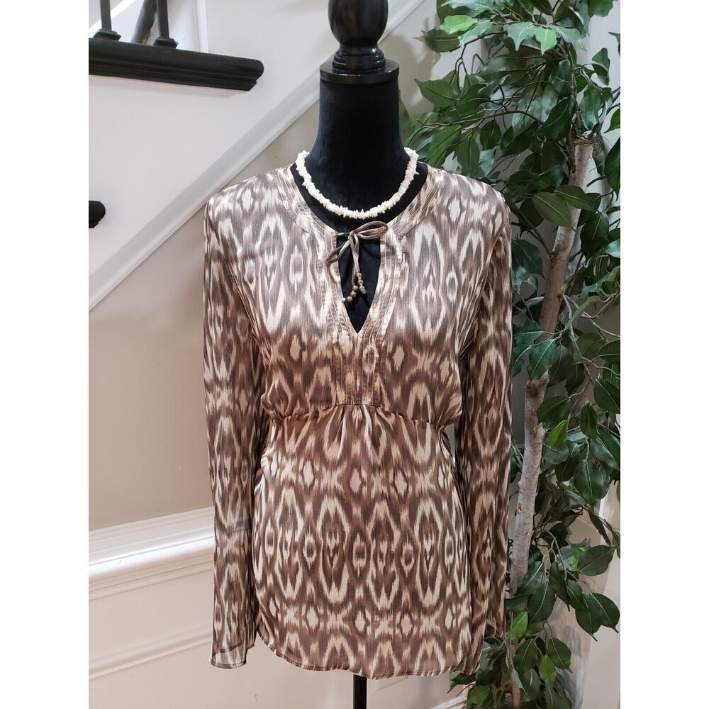 Loft Women's Brown 100% Polyester Casual V-Neck Long Sleeve Top Blouse‎ Size 16